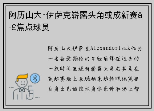 阿历山大·伊萨克崭露头角或成新赛季焦点球员